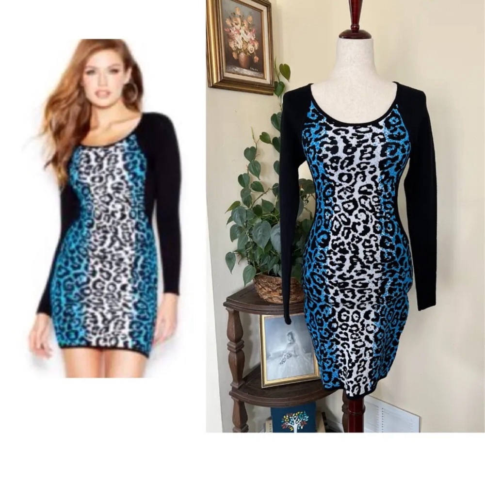 GUESS Blue Bodycon Leaopard Dress